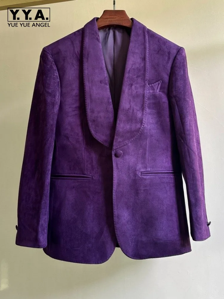 

Business Gentleman Shawl Collar Wedding Groom Blazers Solid Color Single Button Suit Jacket Mens Banquet Outerwear Coat Hot Sale