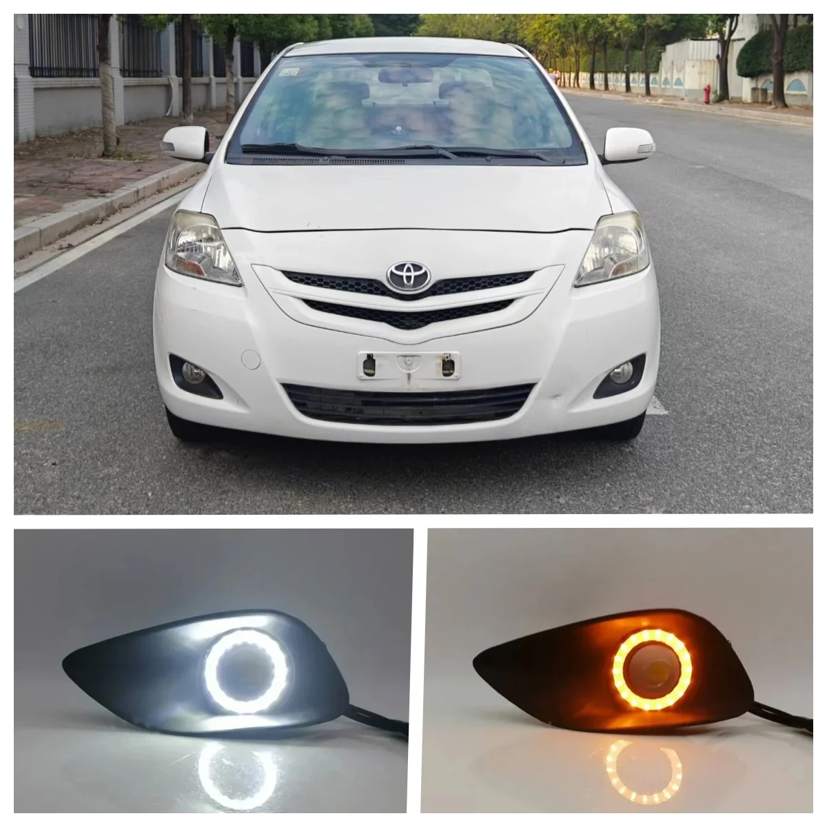 

LED Fog Light Assembly For Toyota Yaris Vios 2007 2008 2009 2010 2011 Dual Color Angel Eye Daytime Running Lights Fog Lamp Kits