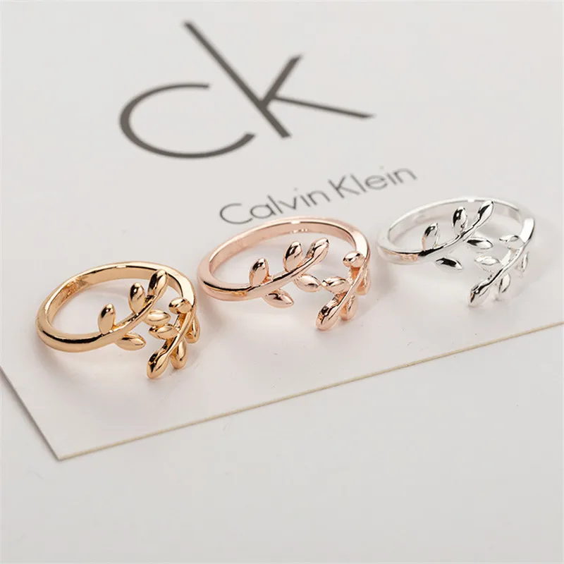 Olive Tree Branch Leaves Rings For Women Men Open Adjustable Ring Plant Female Knuckle Finger Wedding Band Boho Jewelry