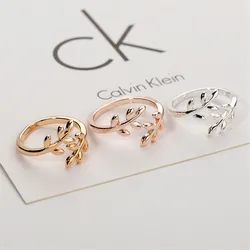 Olive Tree Branch Leaves Rings For Women Men Open Adjustable Ring Plant Female Knuckle Finger Wedding Band Boho Jewelry