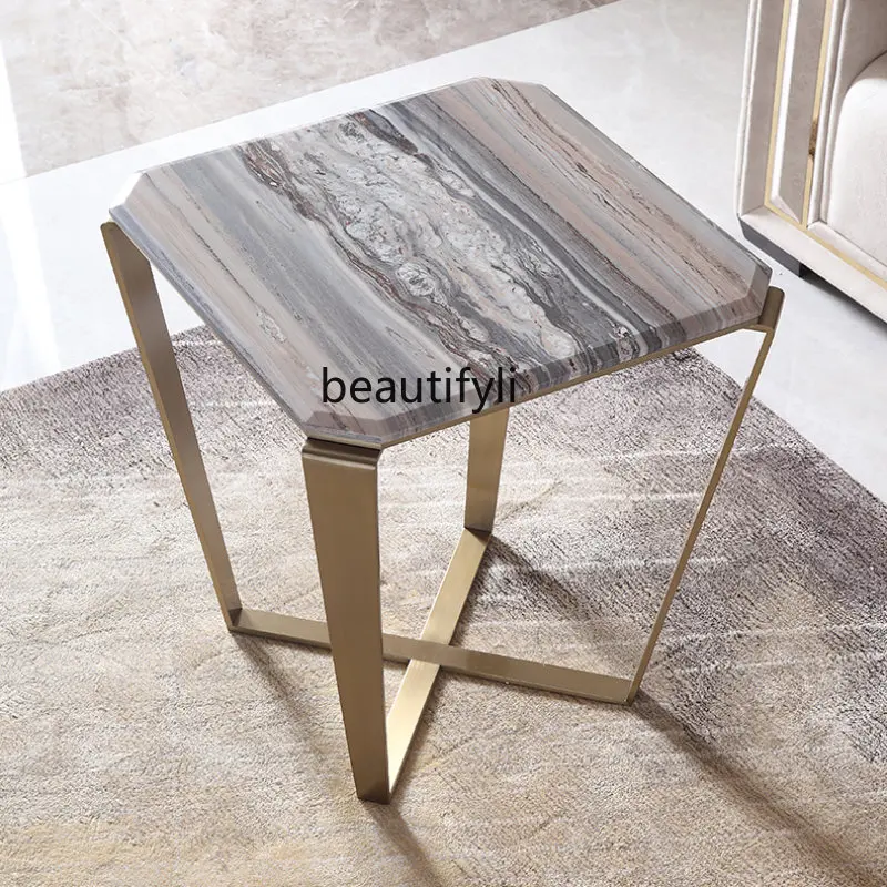 

Modern Light Luxury Blue Gold Sand Marble Tea Table Living Room Nordic Metal Square Italian Tea Table