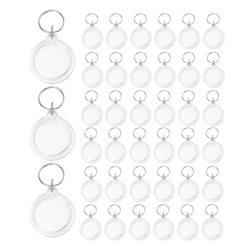 

80 шт. акриловых брелоков для фото, прозрачные круглые мини-рамки для картинок, держатели для ключей 36 мм, для ключей, сумок, подарков, повседневного использования