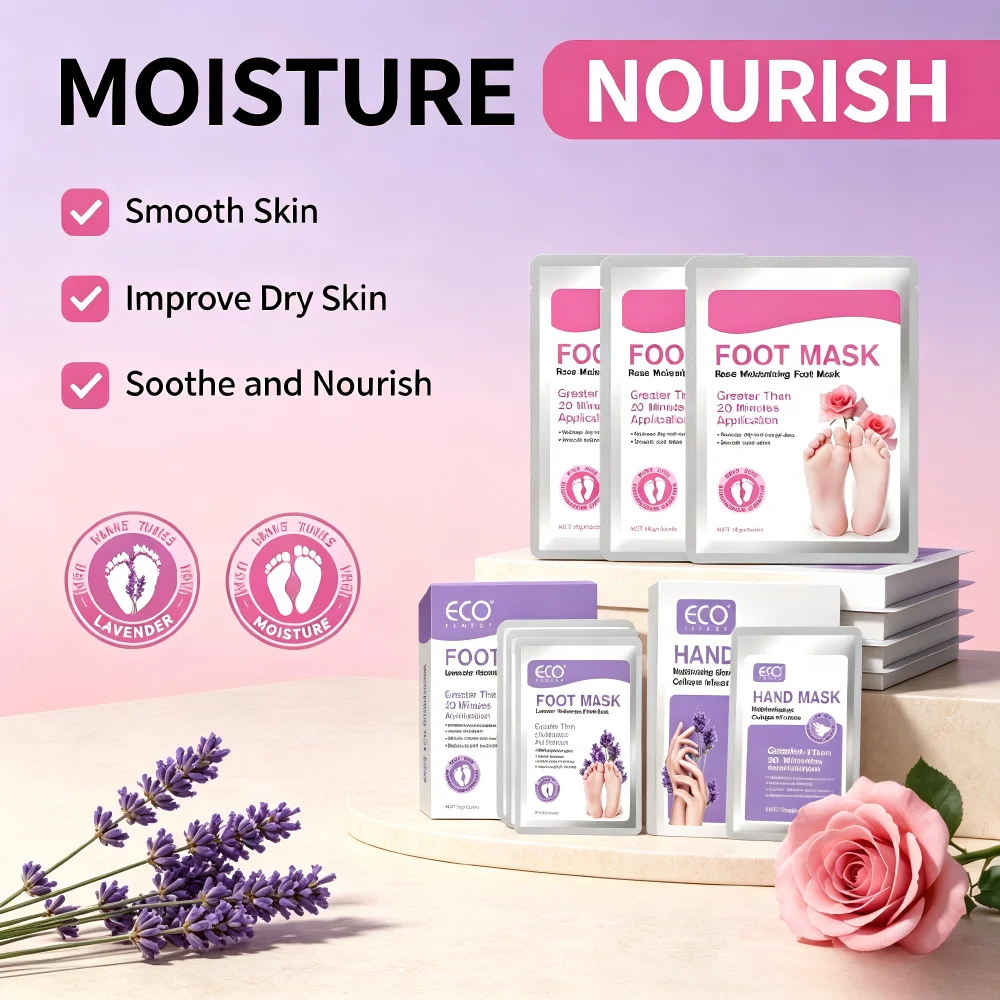 3 Pairs Rose Foot Mask Lavender Hand Masks Deep Exfoliating Soften Dead Skin & Calluses Heal Dry Cracked Heels  Beauty Care Moisturizing Home Spa