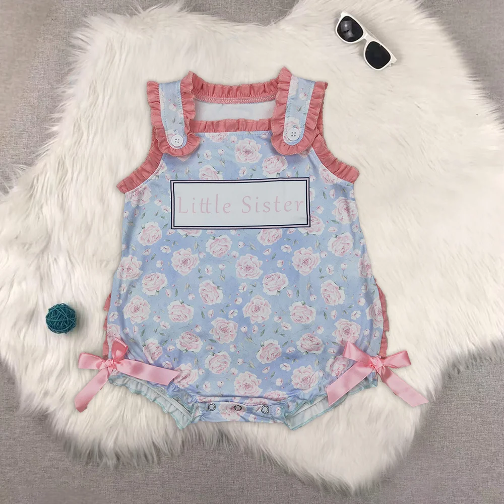 

Baby Infant Girls Pink Ruffle Sleeveless Little Sister Floral Rompers