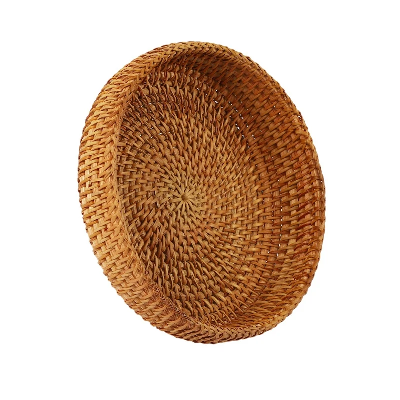 3X Handmade Autumn Rattan Weaving Round Storage Basket Fruit Dish Rattan Bread Basket For Kitchen Food Mini Container
