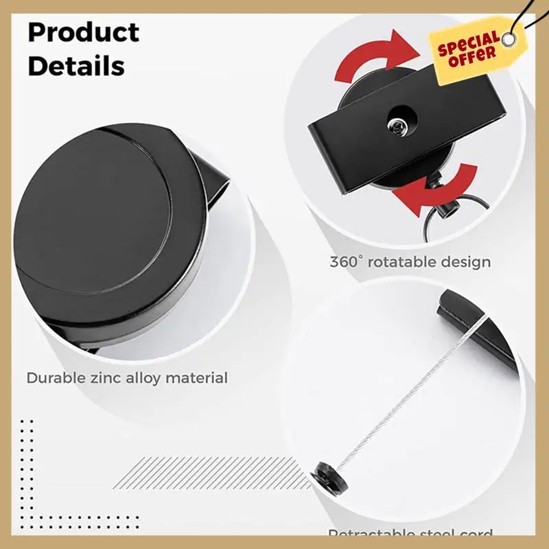 Стабильный выдвижной брелок для тяжелых условий эксплуатации с зажимом для ремня, 360° °   Выдвижной брелок для тяжелых условий эксплуатации с тросом и ключом R