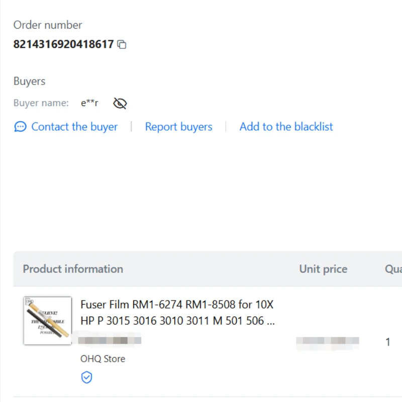 *Customized Link To The Customer of Order 8214316920418617 Fuser Film Sleeve for HP P3015 Printer Parts