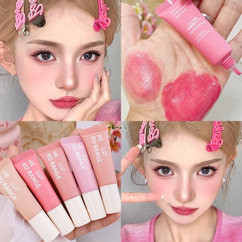 Wasserdichtes flüssiges Rouge, Gesichts-Make-up, feuchtigkeitsspendend, langlebig, natürlich, rosa, lila Tönung, Rouge-Creme, Aufhellung der Kontur, koreanische Kosmetik