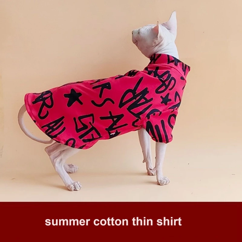 Summer thin Cotton Sphynx Shirt Hairless cat Clothes print letter sleeveless Vest for Sphinx Cat Ourfits Spring Pet Costume