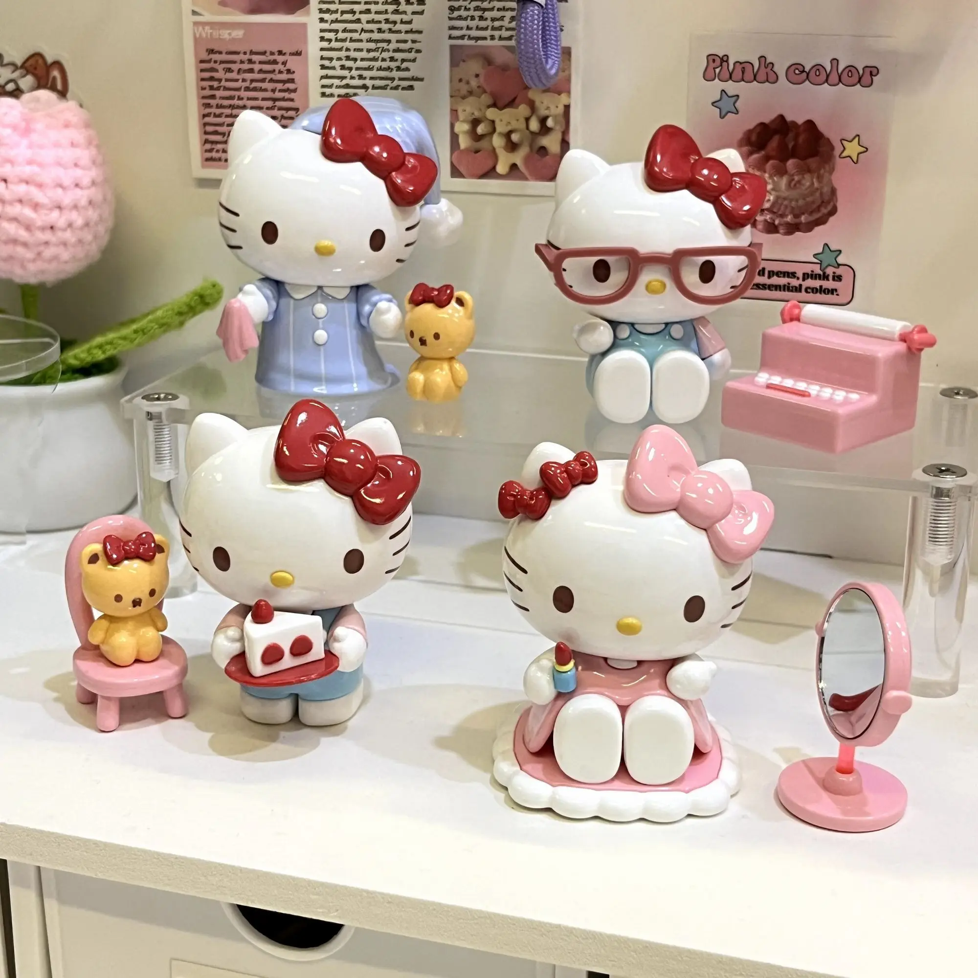 

Hello Kitty Cute Mini Toy Doll Daily Life Series Cartoon Desktop Decoration Creative Action Design Doll Girl Christmas Gift