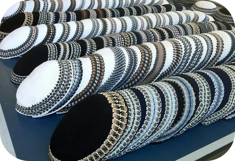 HIGH QUALITY HANDMADE KNITTED YARMULKE KIPPAH WHITE TOP PRICE PER PIECE