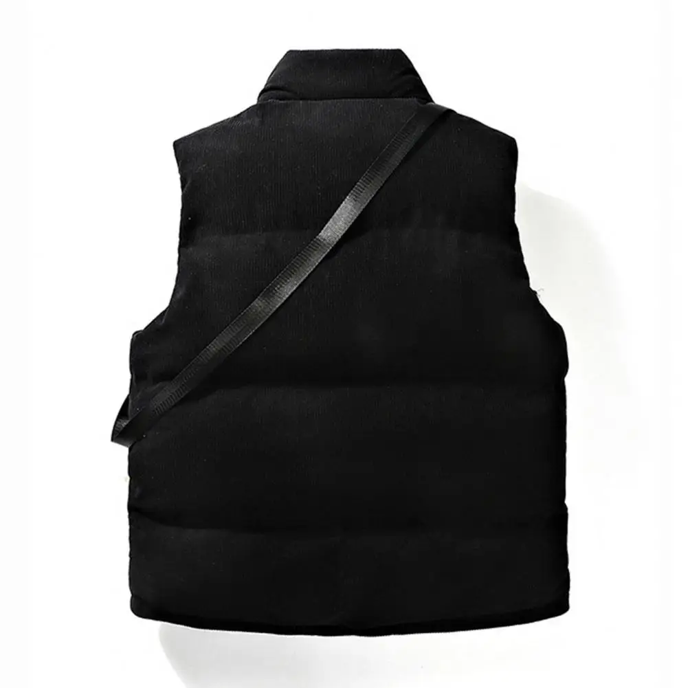 Zipper Placket Vest Soft Winter Waistcoat Winter Men's Cotton Vest with Stand Collar Sleeveless Design Thick Padding for Warmth