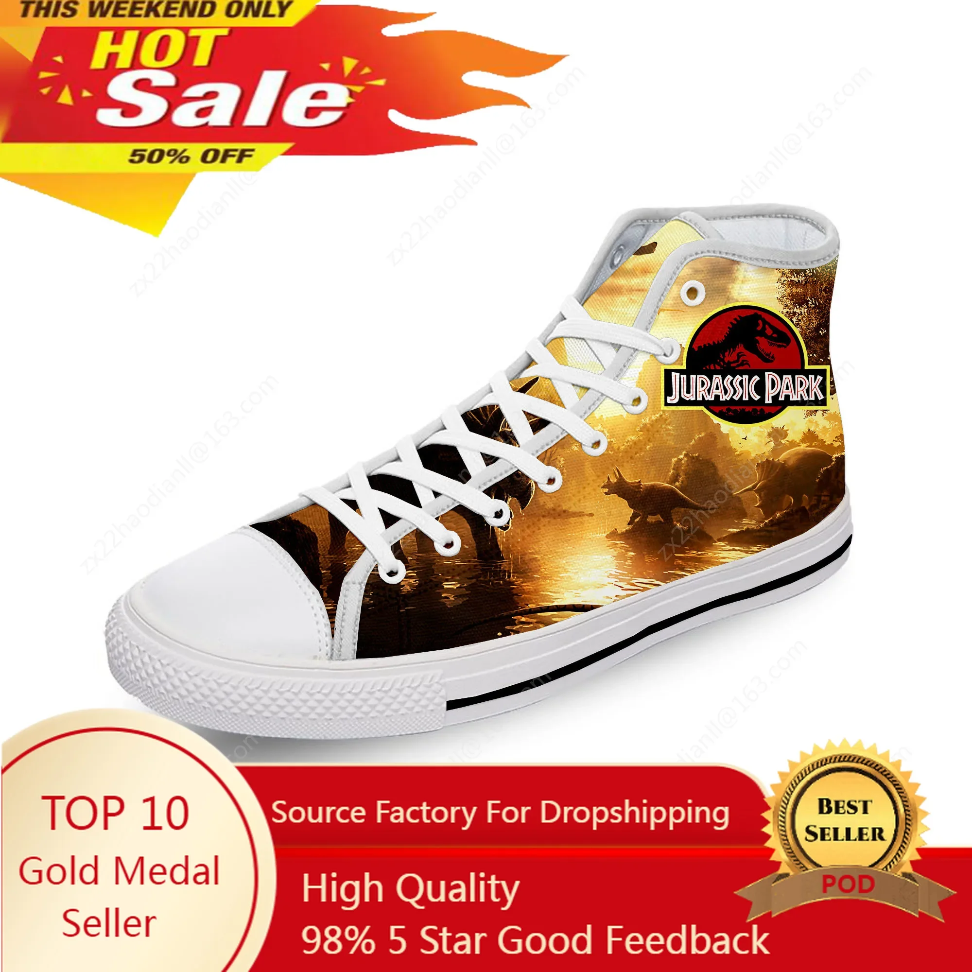 

Jurassic Park Movie Dinosaur Anime Cartoon Casual Cloth 3D Print High Top Canvas Fashion Shoes Men Women Breathable Sneakers