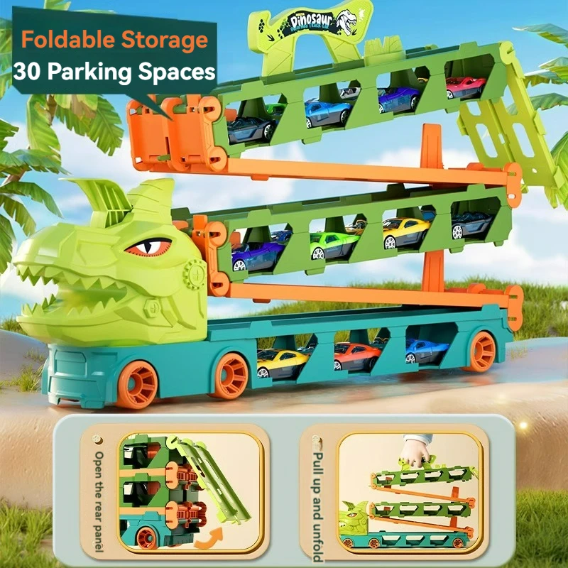 Large Car Transporter Truck Folding Track Racing Vehicle Kids Competitive Games Storage Alloy Car Boy Toy Children Birthday Gift