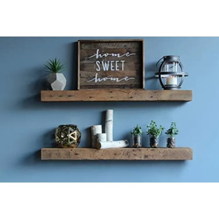 Reclaimed Barn Beam Accent Shelves | Floating or with Brackets Rustic Shelves, Set of 2 | (Floating Natural, 40