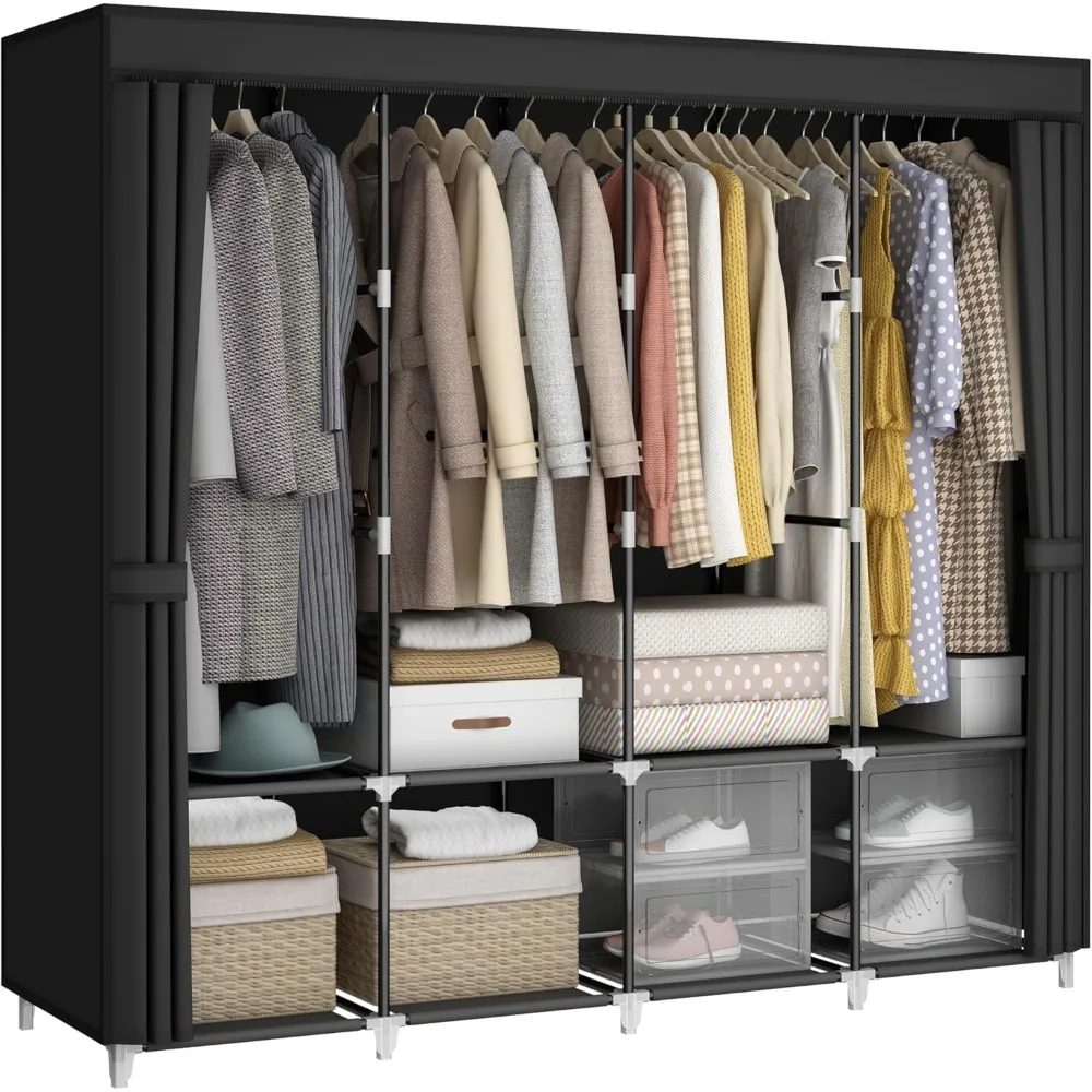 

67-Inch Clothes Organizer with 4 Hanging Rods and 8 Shelves, Non-Woven Fabric Cover, Large Capacity Storage