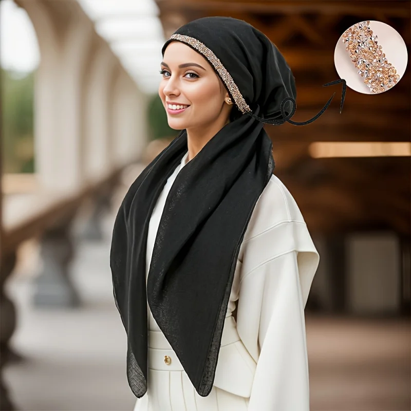 Fashionable Premium Lazy Headscarf Hat, Turban with Rhinestone Headband, Instant Head Wrap Scarf