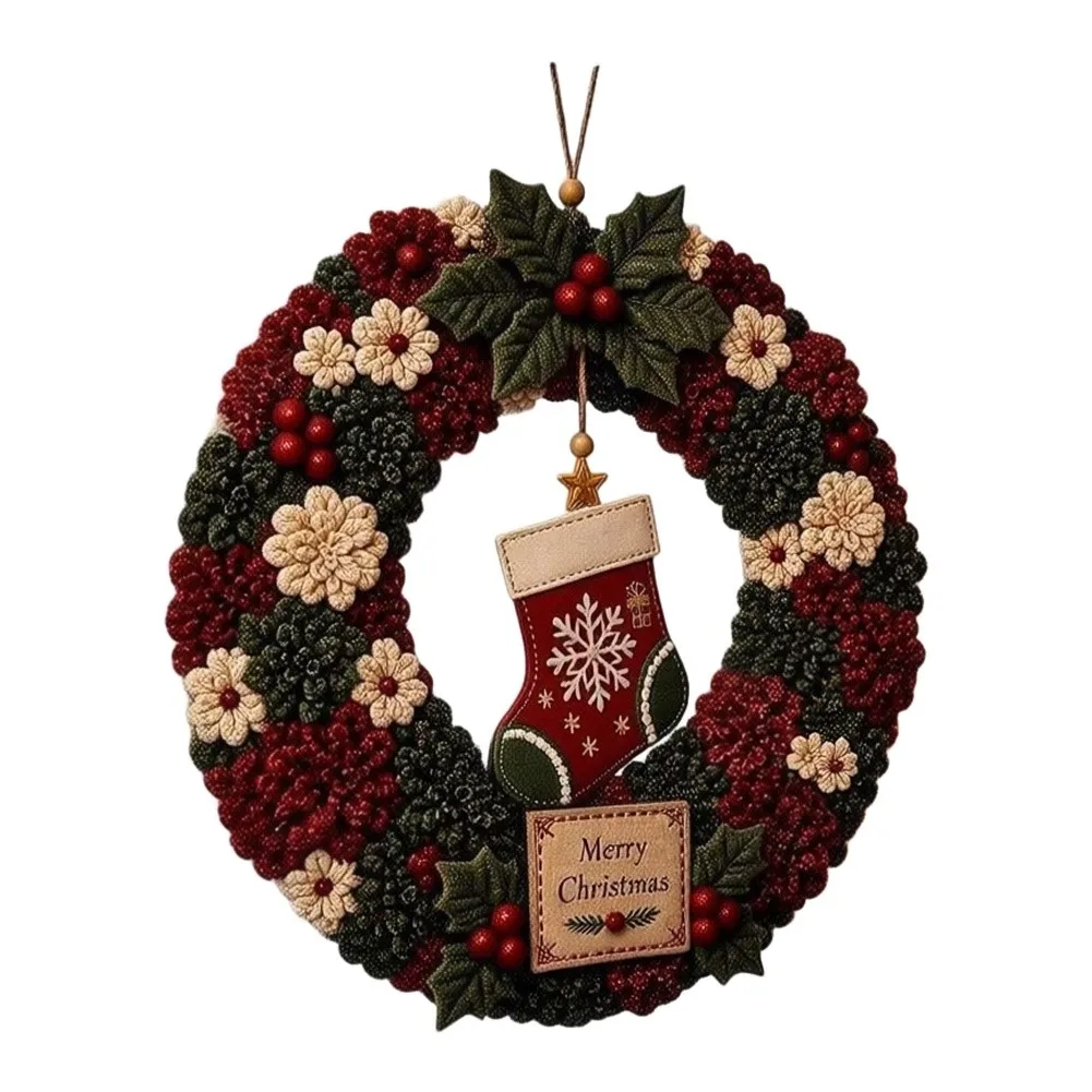 Fabric-Based Christmas Wreath Stamping Craft Kit with Multiple Stamp Designs and Ready-to-Use Fabric Components