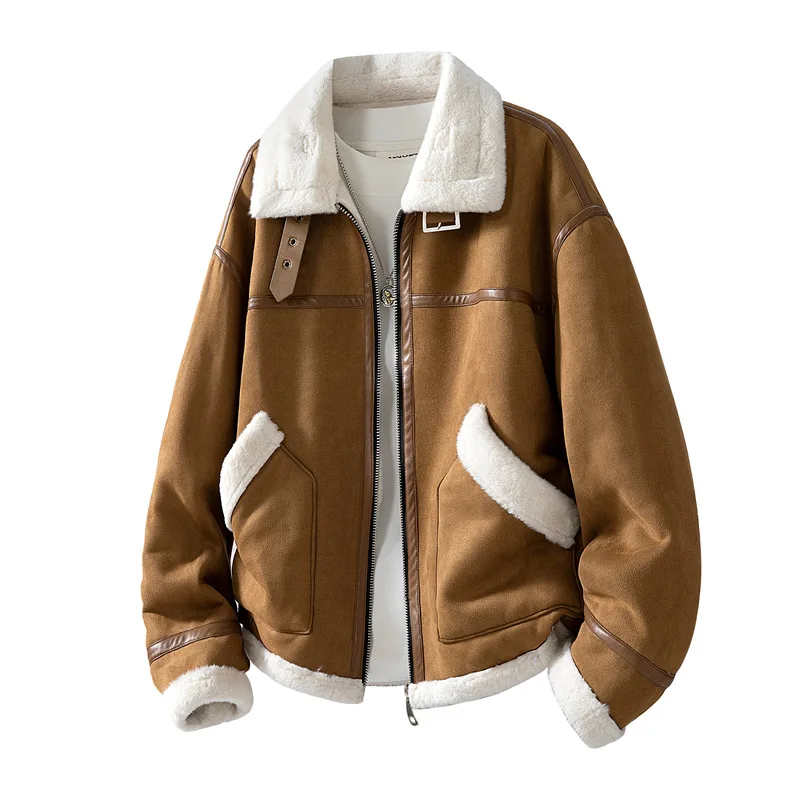 

Men's Thiened Lamb Fur Collar Jaet Quilted Cotton Coat Warm Versatile Men's Fce Lined Thiened Cotton Clothing eepskin