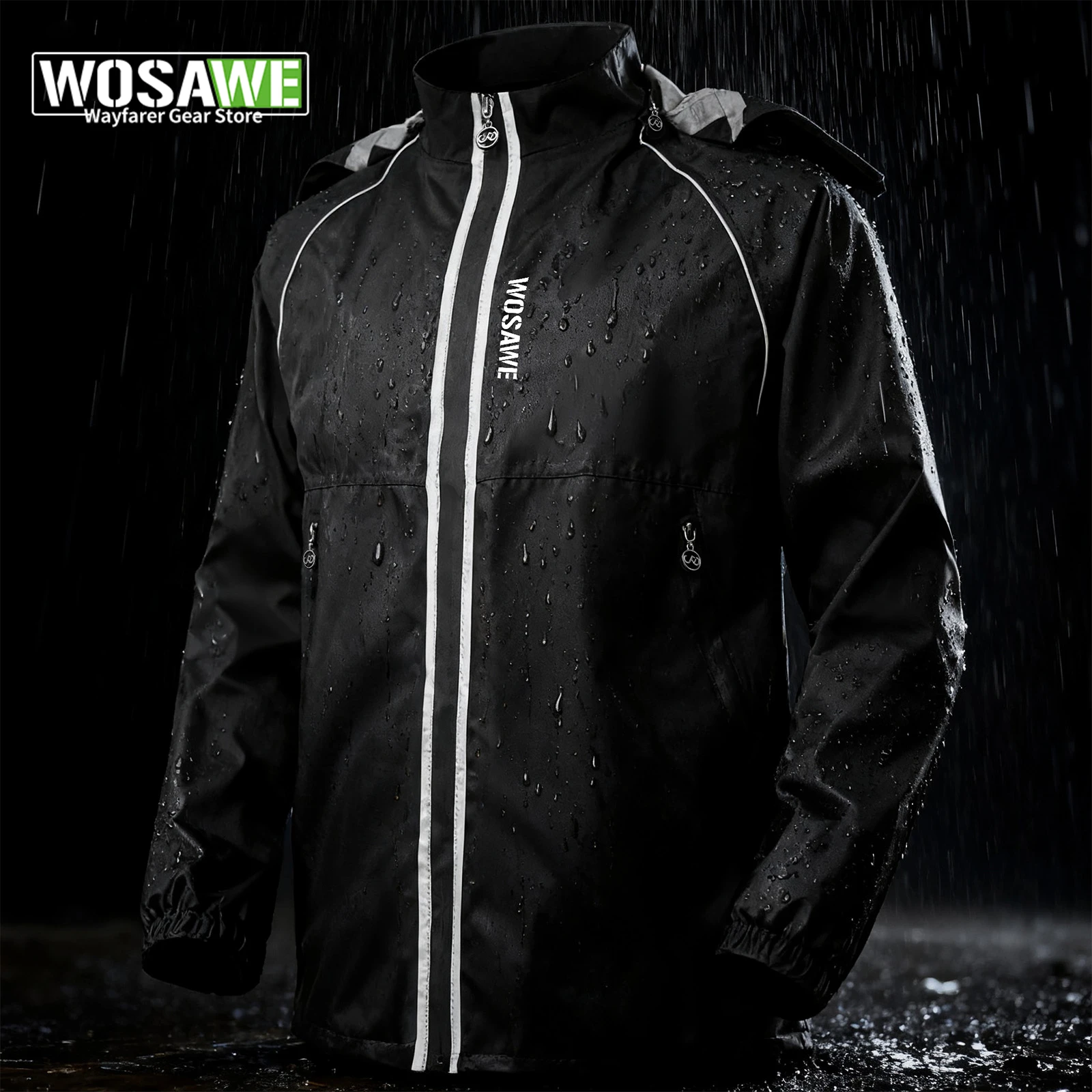 

WOSAWE Raincoat Autumn Men Mountain Bike Jacket Outdoor Hiking Hooded Rian Coats Reflective Waterproof Outdoor Sport Windbreaker