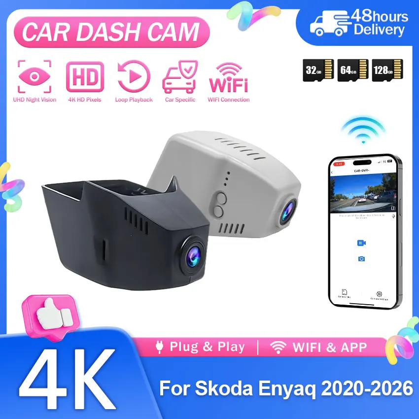 4K Dash Cam For Skoda Enyaq 2020-2025 / Elroq 2025 2026 Plug and Play DashCam Car DVR 2160P with WiFi