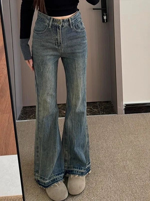 

plus Size Retro Bell Bot Jeans Women's High Waist Flared Wide Leg Long Pants Slimming Effect Autumn Faion Ladies' Jeans