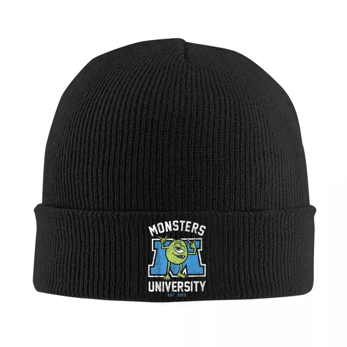 Monsters University Mike Collegiate Logo Knit Hat Beanie Autumn Winter Hats Warm Acrylic Street Cartoon Caps Men Women Birthday