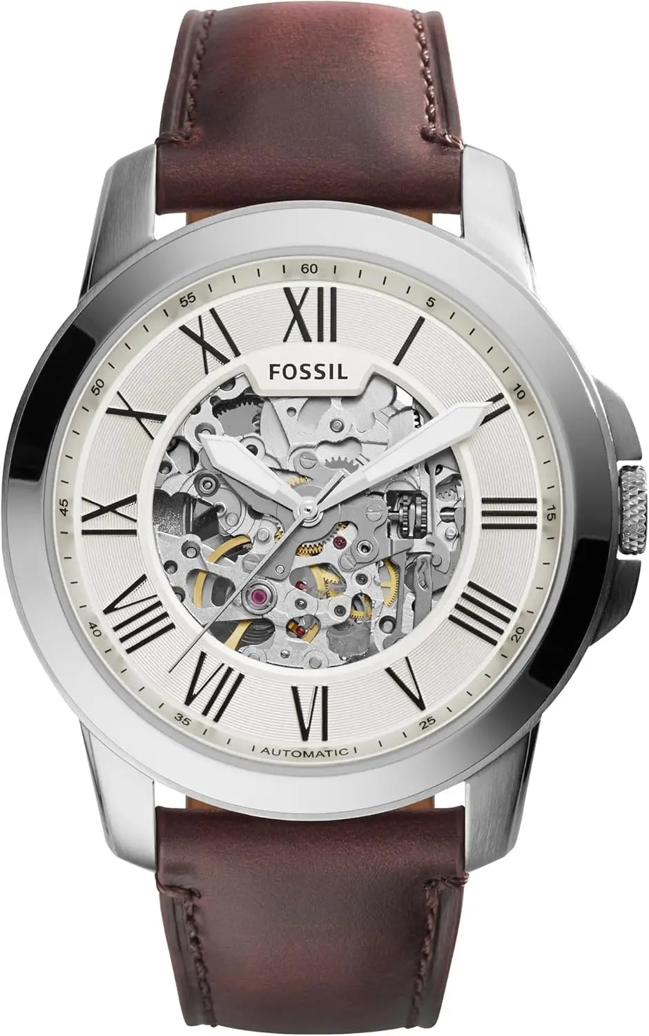 Men's Stainless Steel Leather Chronograph Watch with Quartz Movement