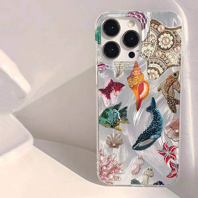 Funda de teléfono suave con patrón personalizado Ocean Elements para iPhone 16 Pro Max 16E 14 12 13 11 15 PRO X XR XS 7 8 Plus SE2
