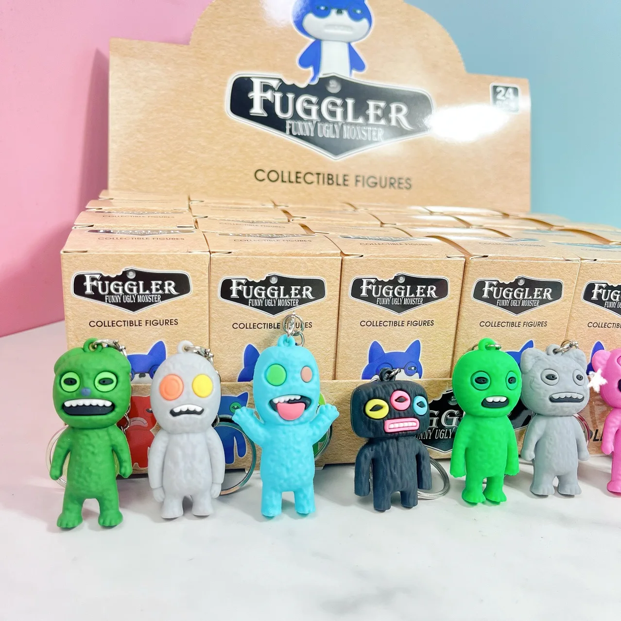 صندوق أعمى مصنوع يدويًا مكون من 24 قطعة من Fuggler Tooth Monster، نموذج PVC، حقيبة ظهر عصرية للدمية، قلادة، سلسلة مفاتيح، هدية لعبة للأطفال