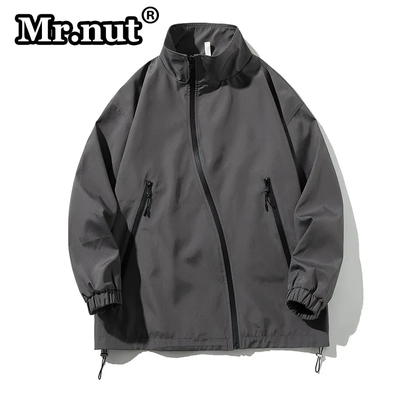 Mr.nut Simple Trendy Couple Waterproof Windbreak Jacket Popular Outdoor Jackets Men' Loose Standing Collar Overcoat Camping Tops