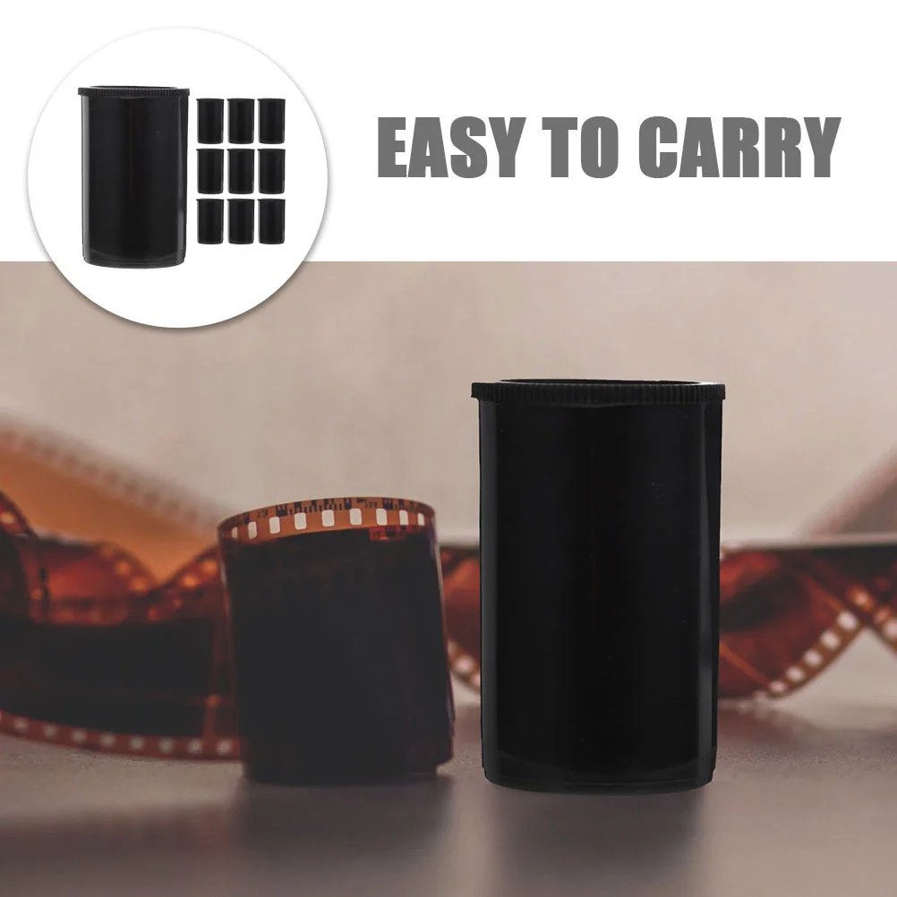 10 Pcs Film Box Case Storage Small Plastic Containers Organizer Canisters for Camera Jars with Lids Black Caps