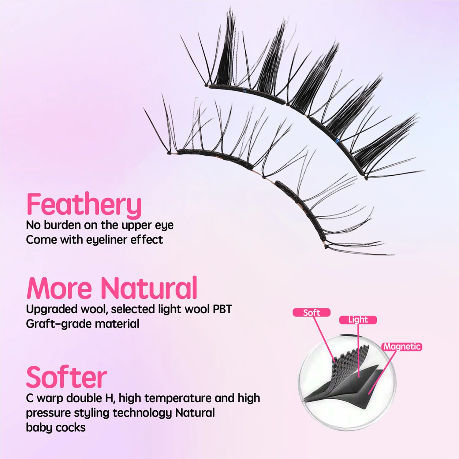 1Pairs Soft Magnetic Lashes Fox Eye Lash Reusable Magnetic Eyelash Natural Wispy Fluffy Eyelash Extension Set with Wearing Clips