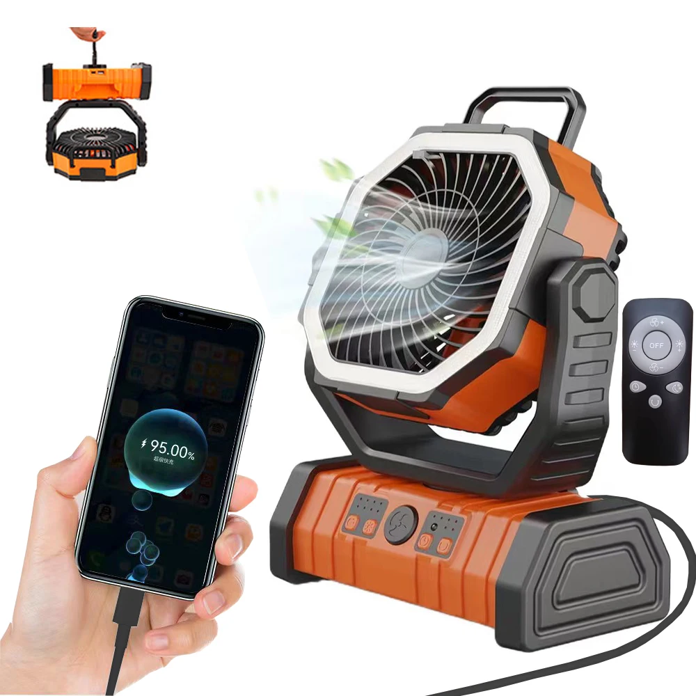 フック付きポータブル電気ledデスクファン屋外キャンプライトusb充電ハイキング用緊急事態釣りピクニック20000mah