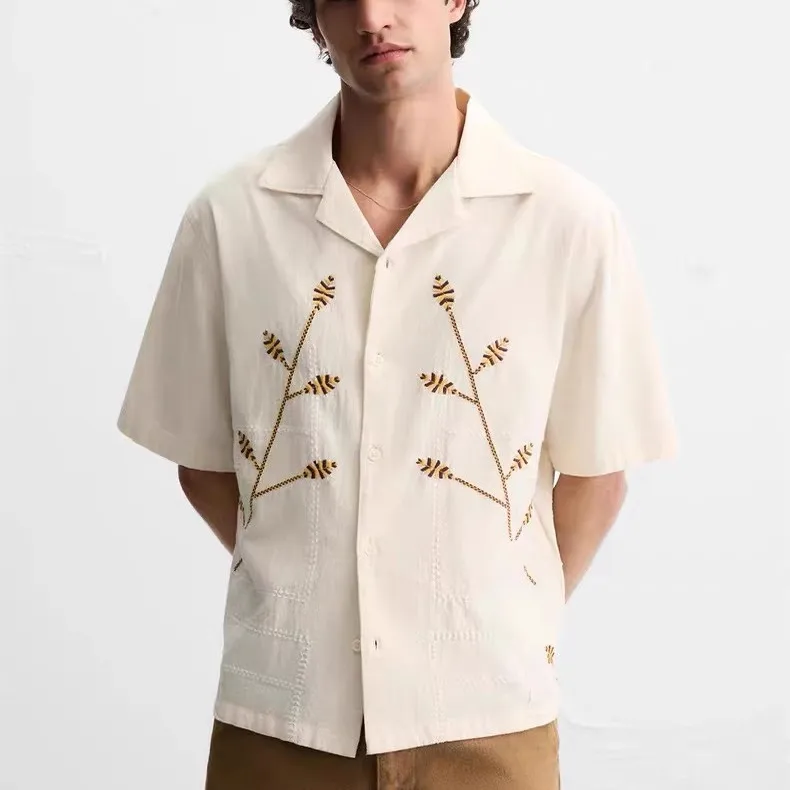 

Новые летние мужские облегающие прямые брюки с вышивкой из смеси хлопка, модный ort Sve Cuba с воротником, повседневный irt