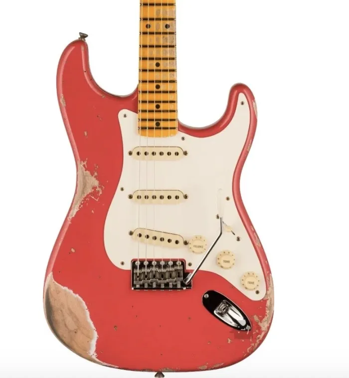 Custom Guitar red S t right hand Relic body with left hand neck with lucking tuners and no logo