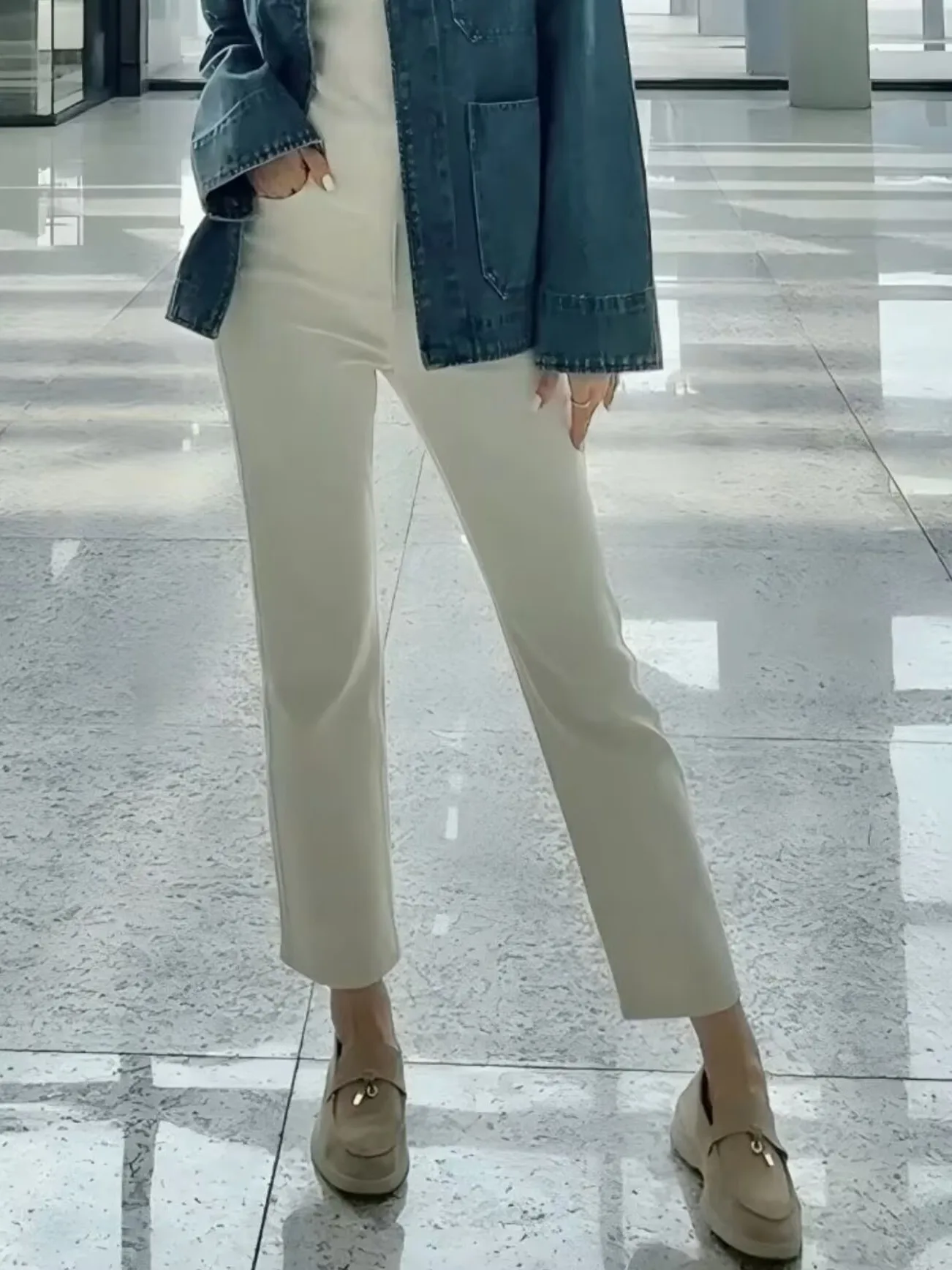 

High Waist Straight Leg White Denim Jeans Women's Slimming Versatile Nine-Piece Pants Spring New Sle High Waist Cotton Stretch