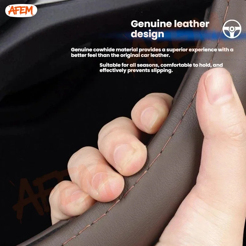 For Toyota Prado 2024 Steering Wheel Cover Genuine Leather First-layer Cowhide Anti-slip Universal For all Seasons Accessories