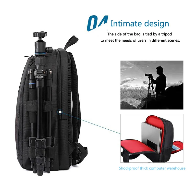 Large-capacity camera waterproof backpack, tripod bag, digital single-lens reflex camera backpack, suitable for most cameras.