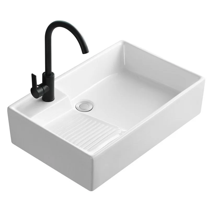 

Balcony ceramic laundry basin with rubbing board table basin laundry pool