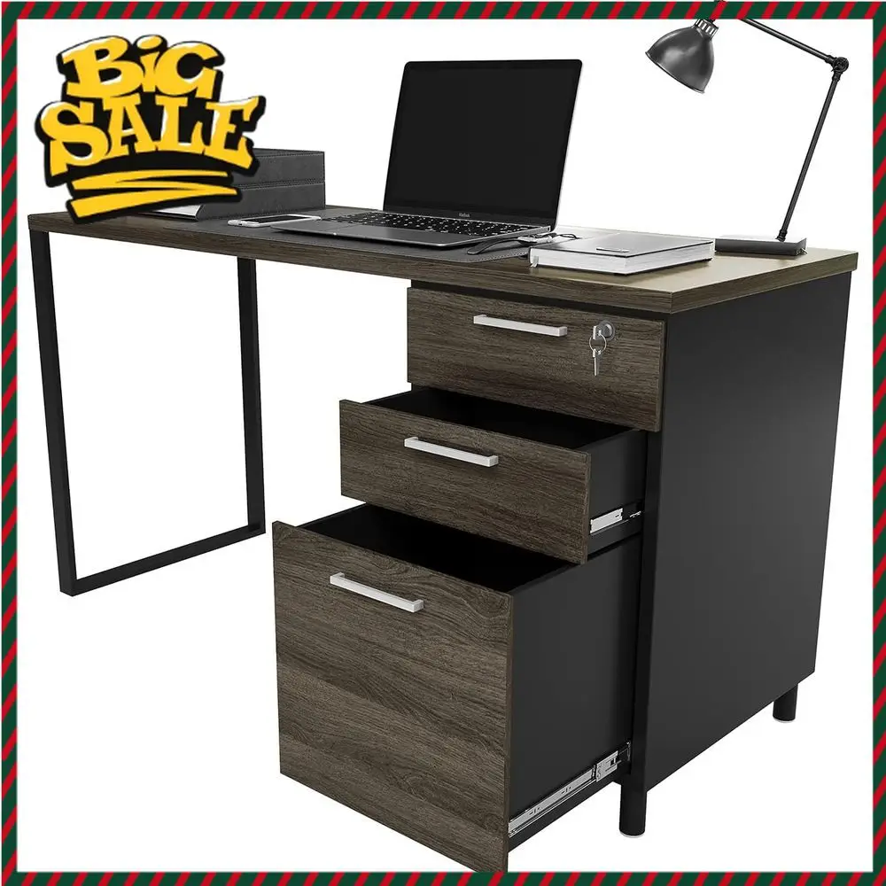 

Стол в индустриальном стиле серо-черного цвета с 3 запирающимися ящиками, картотечным шкафом и местом для хранения. Ограниченное предложение.