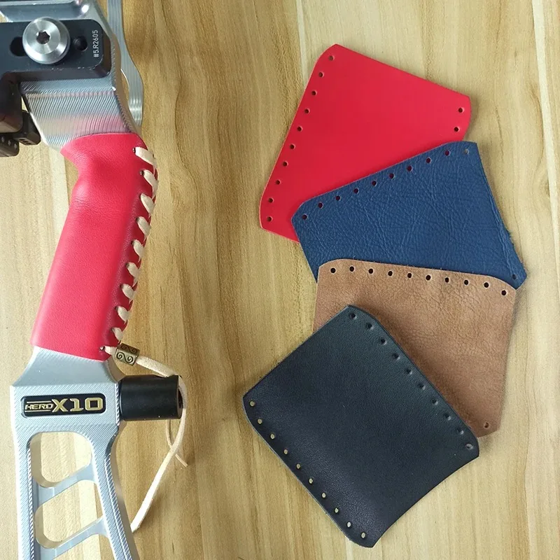 Archery Compound BowHandle Skin Cover Recurve BowRiser Grip Protector Non-slip Gasket Handmade Real Leather Shooting Accessories