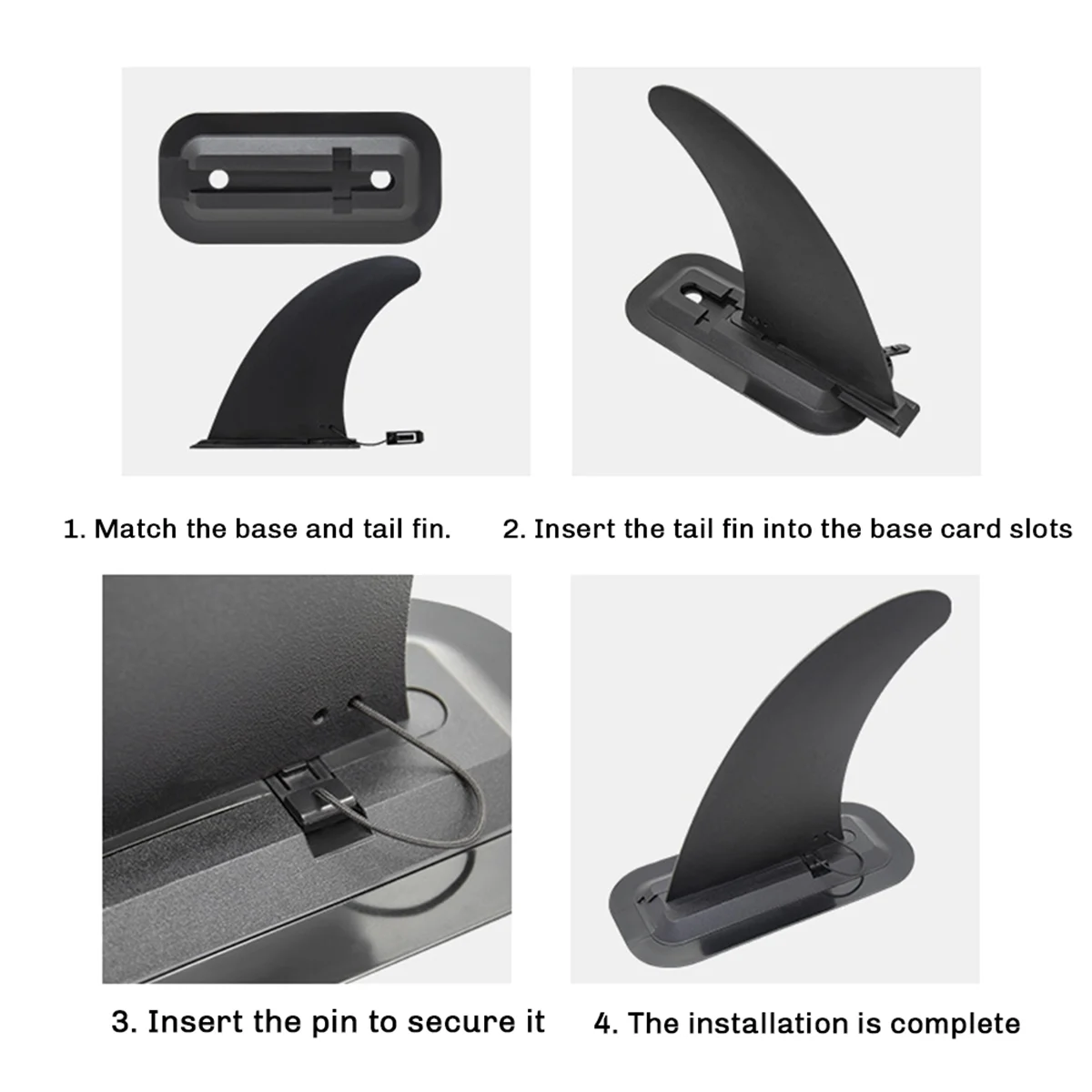 Surfing Watershed Fin, Detachable with Base, Surfboard Tail Rudder Set for Long Board, Surfboard, Paddleboard BlackJADD