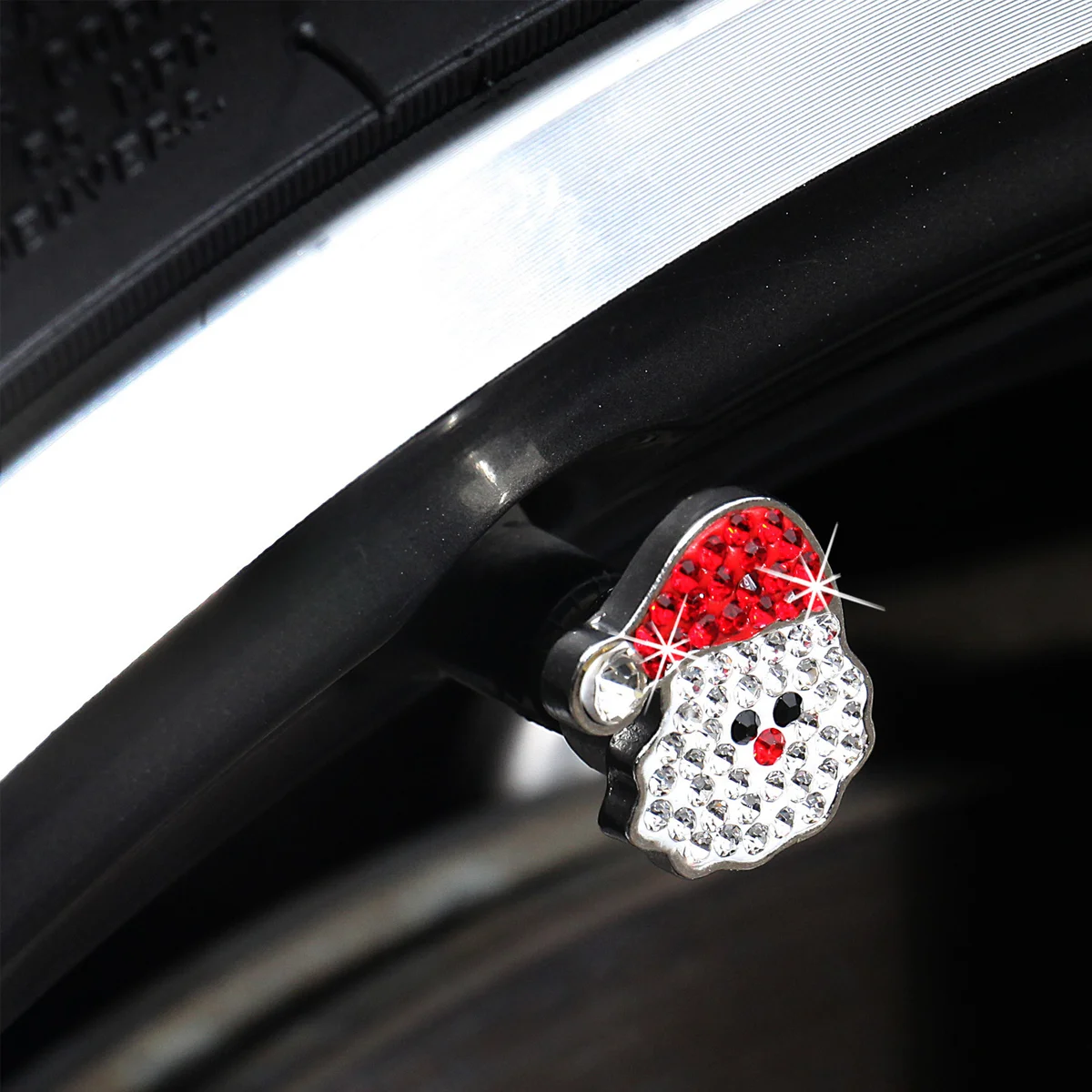 4 Pcs Full Diamond Tire Cap Valve Car Accessories Tires Bling Santa Claus Decorative Rim Stem Cover