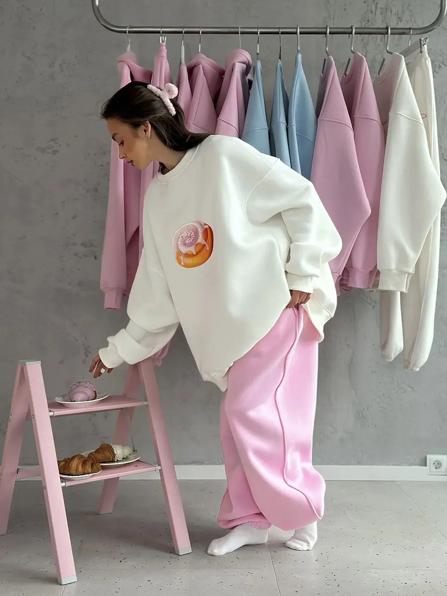 2026 موضة كعكة مطبوعة البلوز المرأة الجديدة الخريف الشتاء أفخم فضفاض التخسيس كم طويل بلوزات س الرقبة كنزة قطيفة #4