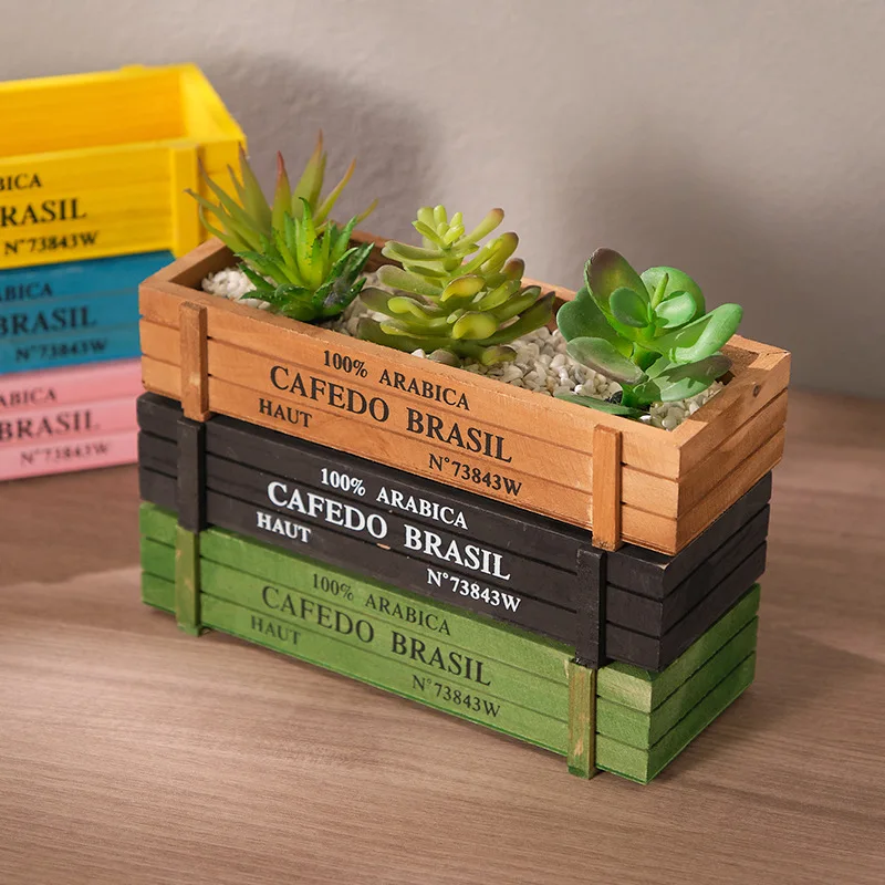 Retro Garden Plant Pot Vintage Wooden Storage Box for Sundries Stationery Pen Box Succulents Flower Pots Balcony Home Decoration