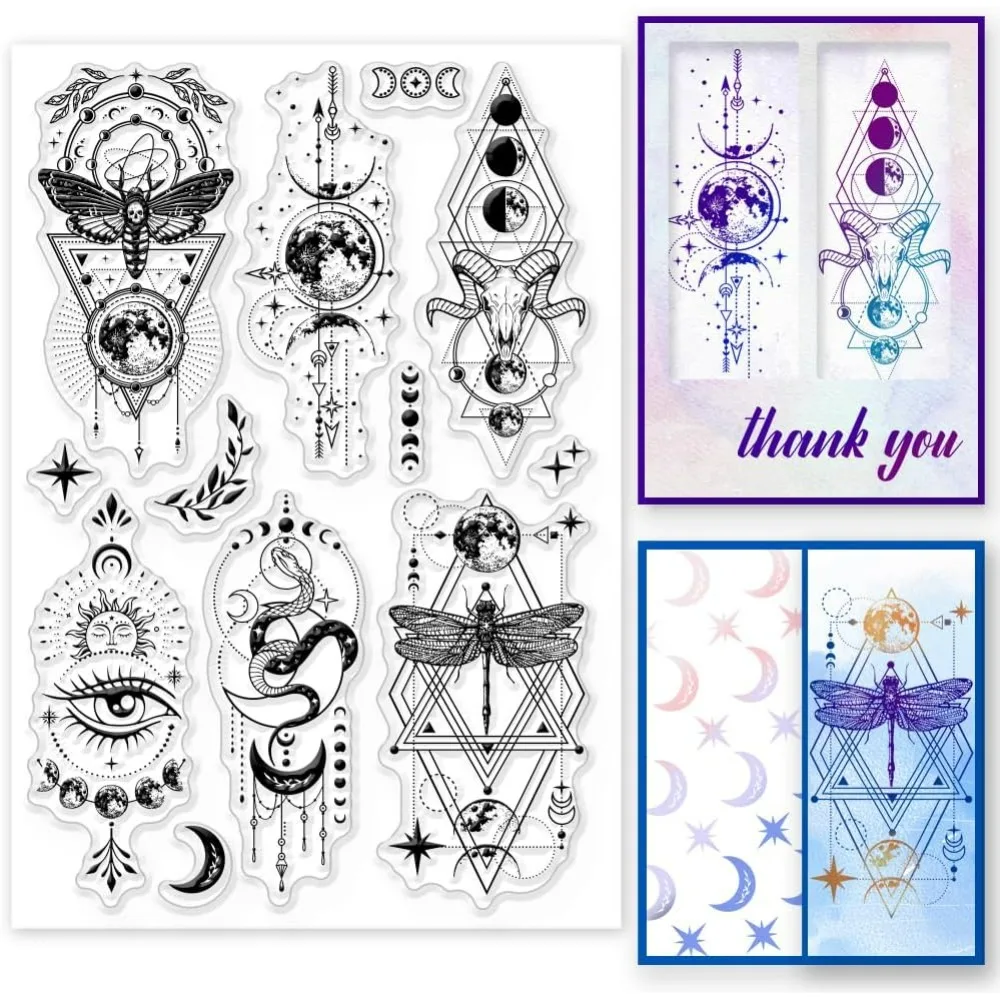 Clear Stamps for Cards Making Divination Crescent Magic Silicone Clear Stamp Seals Transparent Stamps for DIY