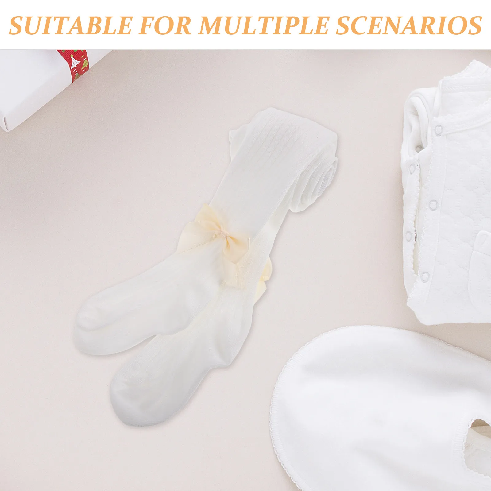 1Pair Baby Girl Accessories Knee High Socks Ribbed Texture Bow Design Versatile Fit Ideal for Dresses Skirts Special Events