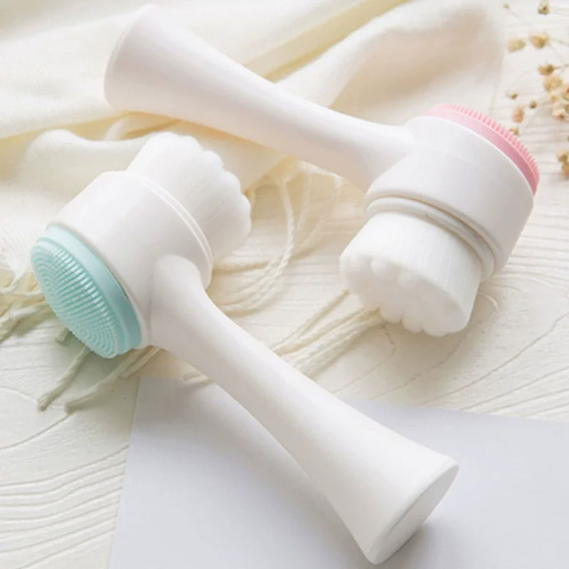 ‌ Spazzola per il viso in silicone 3D Detergente a setole morbide su due lati per la pulizia profonda Massaggio Esfoliante manuale Rimozione di punti neri dell'acne