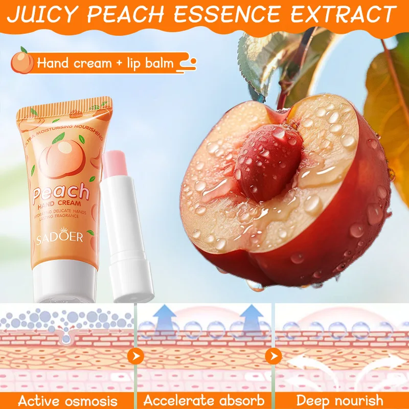 Recommend SADOER Peach Nourishing Hand Cream Lip Balm Set Autumn/Winter Hand Cream Lip Balm